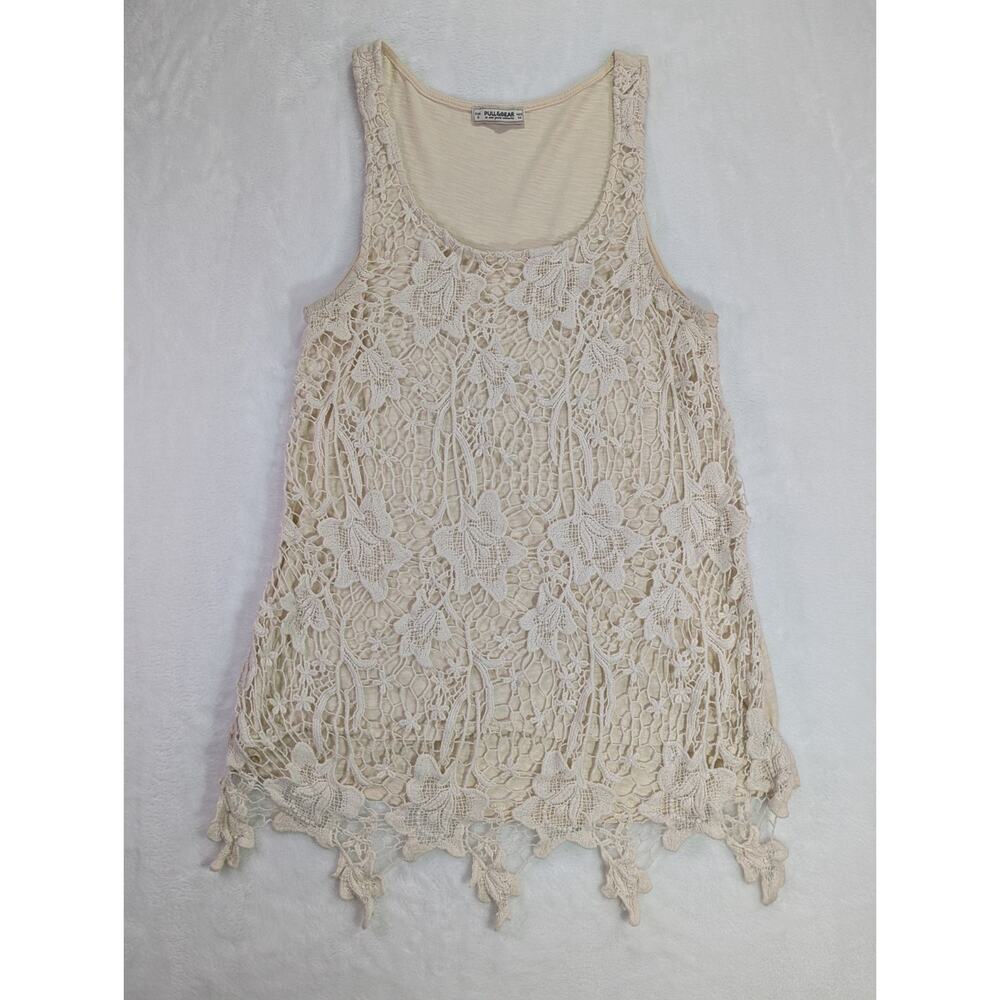 Cream Open Cotton Crochet Tank w/Lining Size Small by Pull & Bear